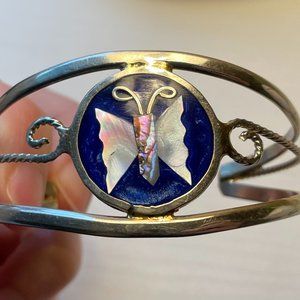 Vintage Sterling Silver Alpaca Butterfly Cuff Bracelet